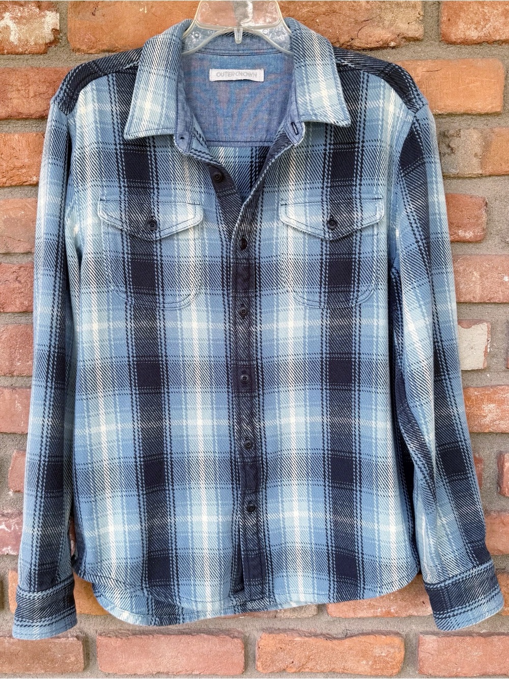 OUTERKNOWN Blanket Shirt in Blue Tonal Puget Plaid Colorway Size Medium - Picture 3 of 9